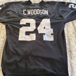 Vintage Reebok NFL C. Woodson #24 Raiders Black Mesh Jersey Size 54